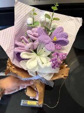 Handmade Crochet Floral Bouquet - Purple & White